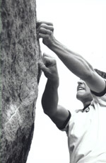Peter DeSalvo on the Nacho Man climb at Hueco Tanks State Park in Texas. Photo by Marni Foerster.